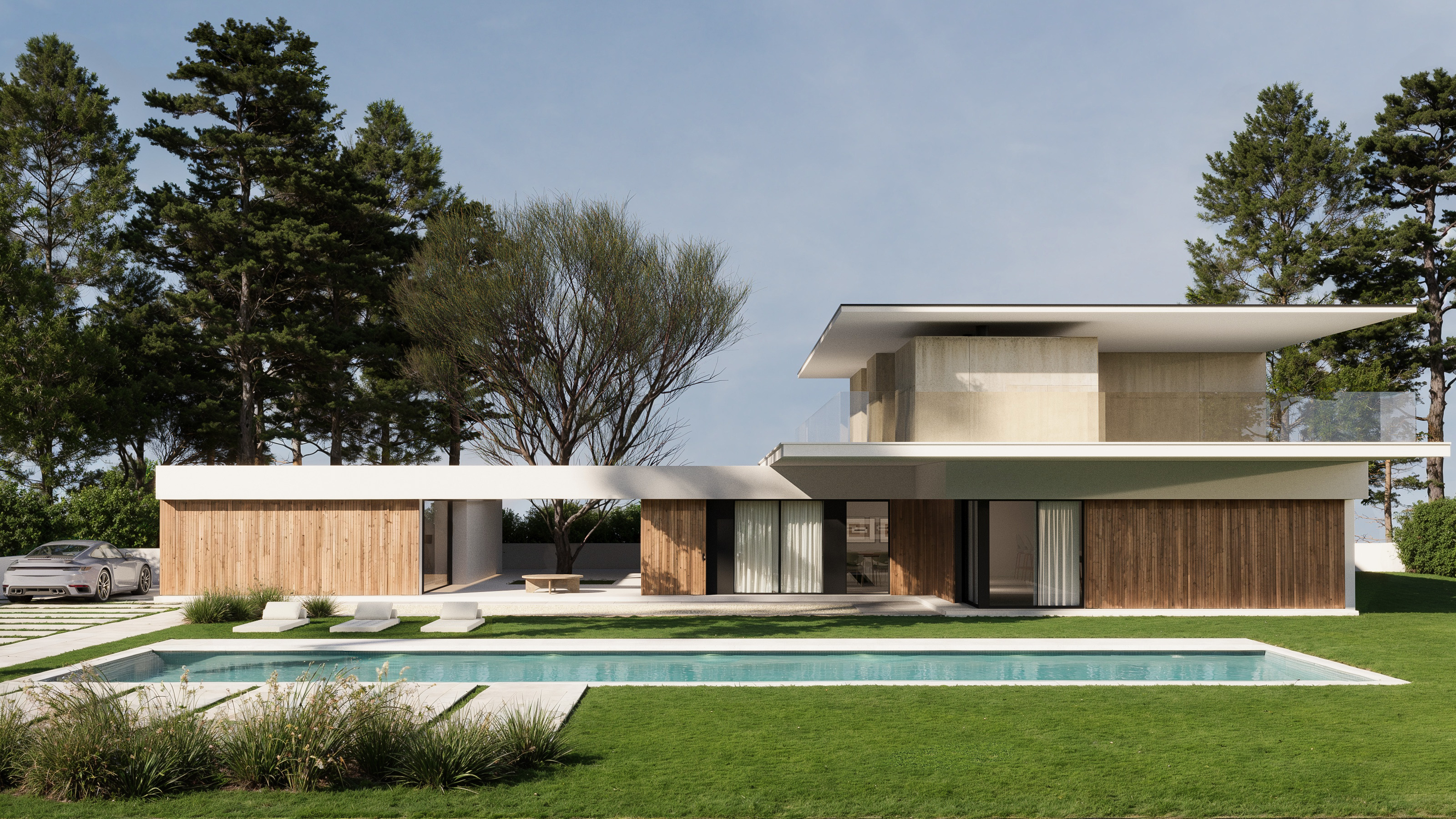 same project, different stories — exterior panoramic view